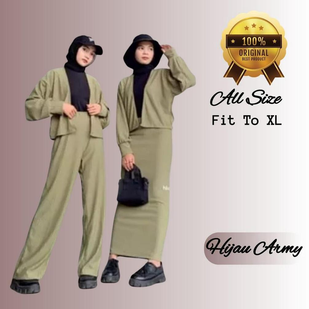 Viral  Charyatink - One Set Ootd Wanita Setelan Evi Nonio Knit Premium Up To Xl ( Celana + Rok )