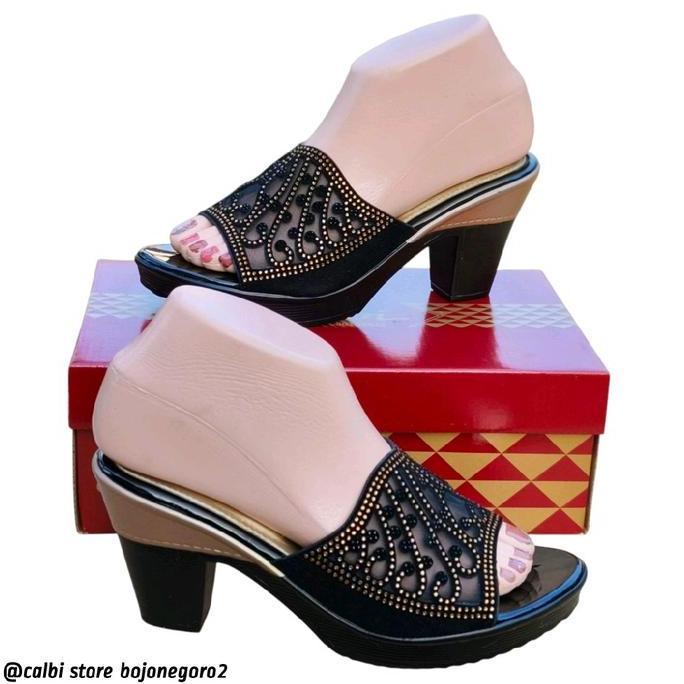 DISKON (( MODEL TERBARU )) ORIGINAL SANDAL CALBI SELOP PESTA HAK TINGGI 9CM  - SENDAL WANITA CEWEK