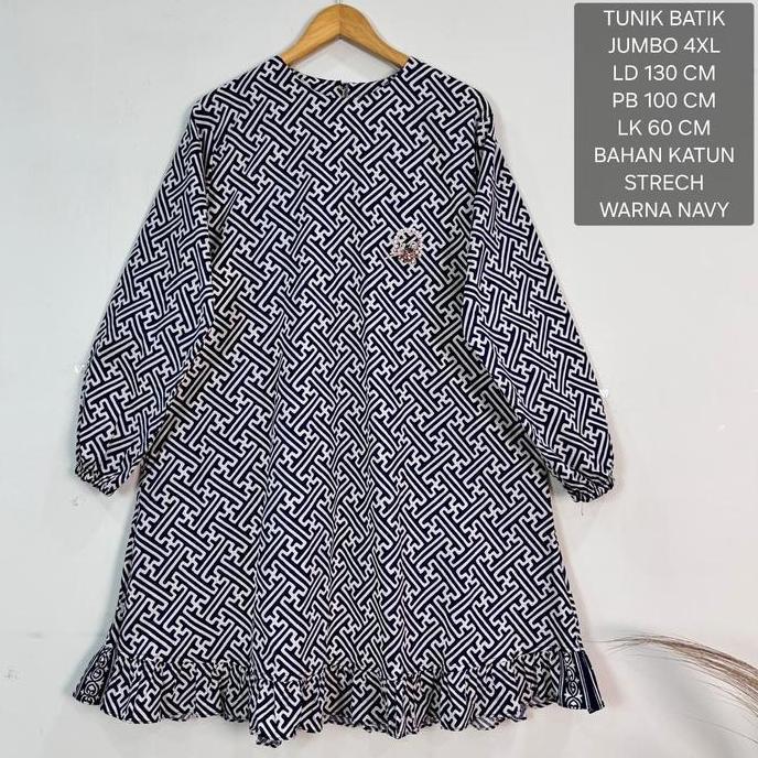 Tunik Atasan Batik Jumbo Ld 130 Cm Model Rempel Kekinian