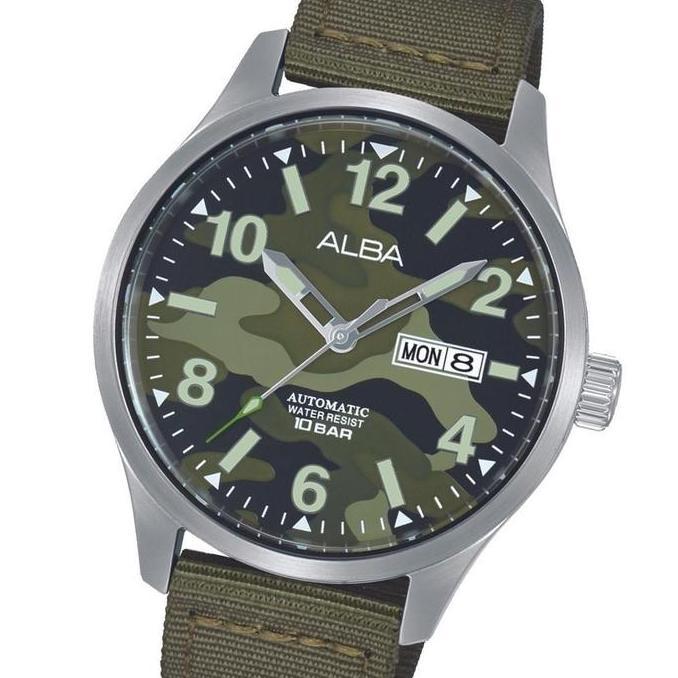 Alba Mechanical Jam Tangan Pria Field AL4267 / AL4267X1 Automatic Green Army Camouflage Dial Nylon S