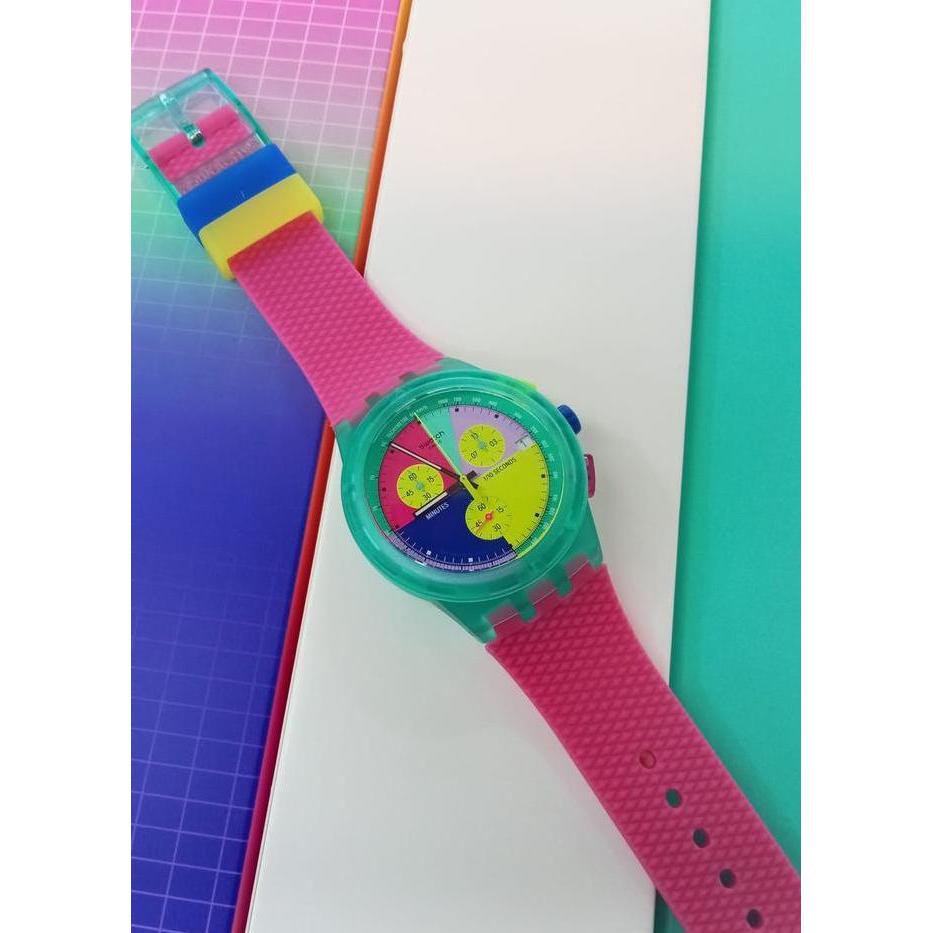 Swatch CHrono Jam Tangan Pria Strap Karet SUSG4 SWATCH NEON FLASH ARROW Orinal