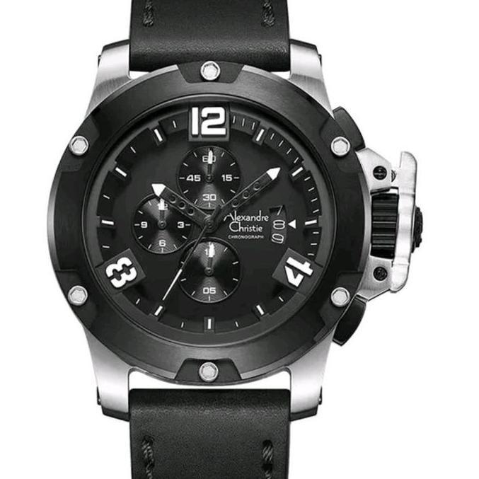 Jam tangan Pria ALEXANDRE CHRISTIE AC 6295 hitam orinal Kulit Stainless Watches Crystal