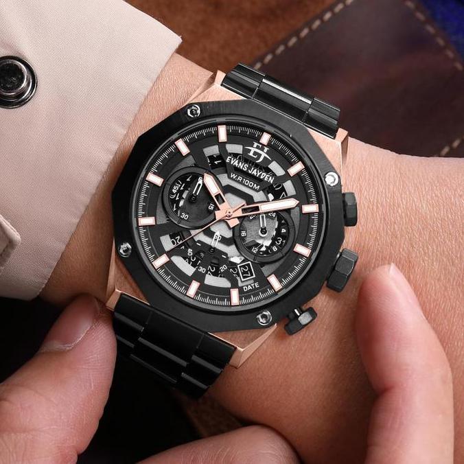 Evans Jayden Jam Tangan Pria 9583 Rantai Kaca Sapphire Chronograph Water Resistant 10ATM Watches