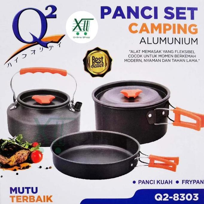Q2~8303 Camping Outdoor Cooking Pot Set With Kettle 3 Pcs Panci Set Alat Masak Camping Kemah