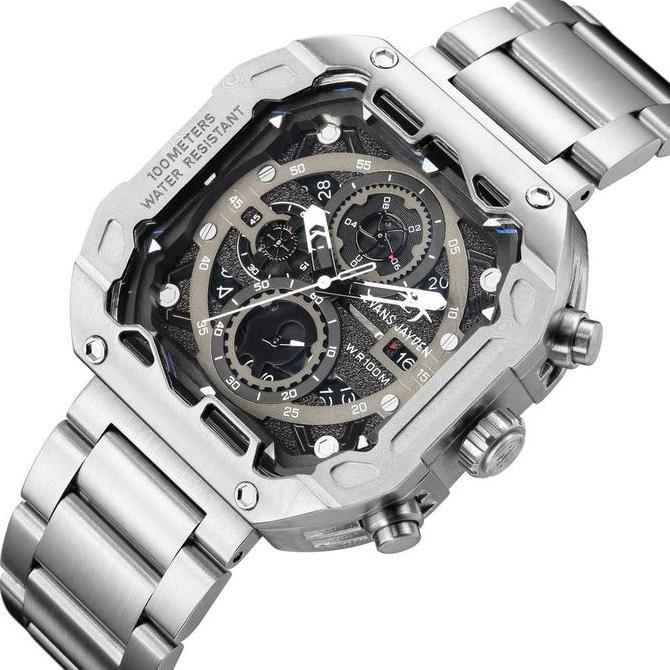 Evans Jayden Jam Tangan Pria 9596 Rantai Stainless Steel Chronograph Kaca Sapphire Water Resistant 1