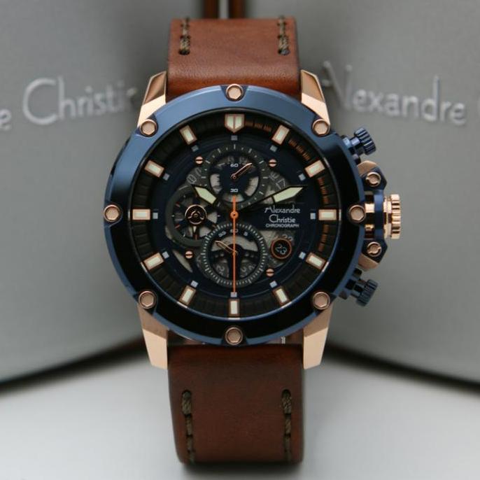 Jam Tangan Pria Alexandre Christie AC 6564 / AC6564 Blue Rosegold
