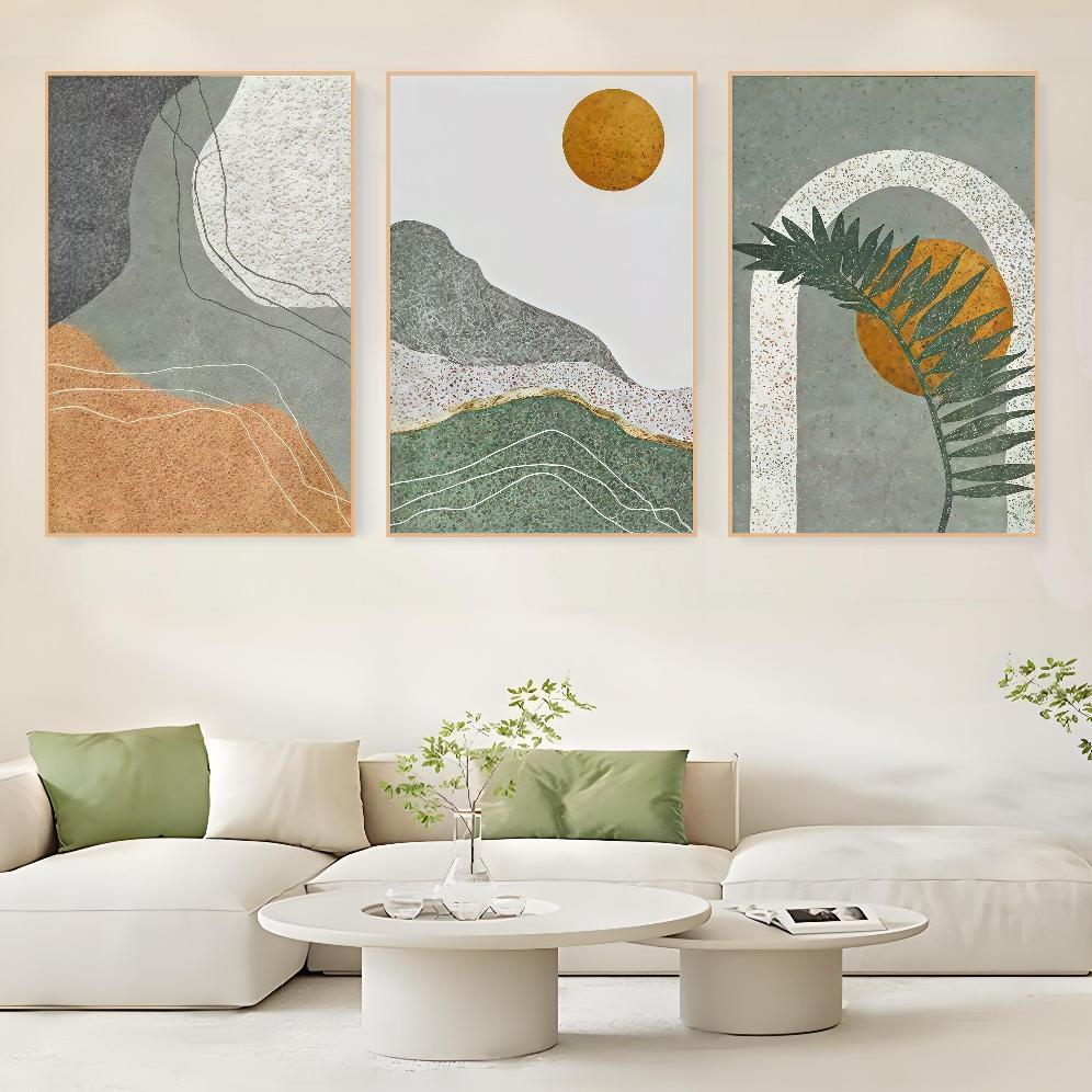 Hiasan Dinding Ruang Tamu Minimalis 40x60cm - Lukisan Tanaman Hijau Elegan