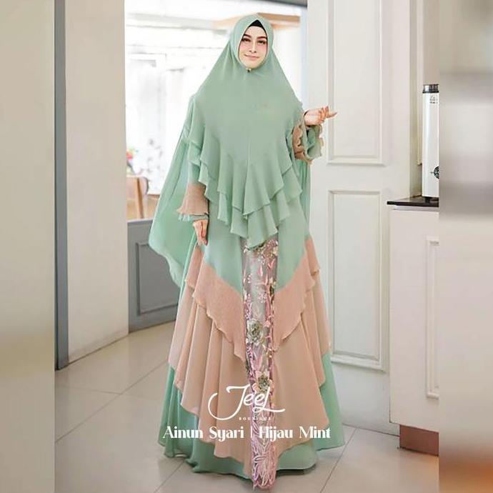 Grosir Jeel Boutique L Ainun Gamis Syari Terbaru 2023 | Warna Abu, Coksu, Dusty, Hijau Mint, Hitam, 