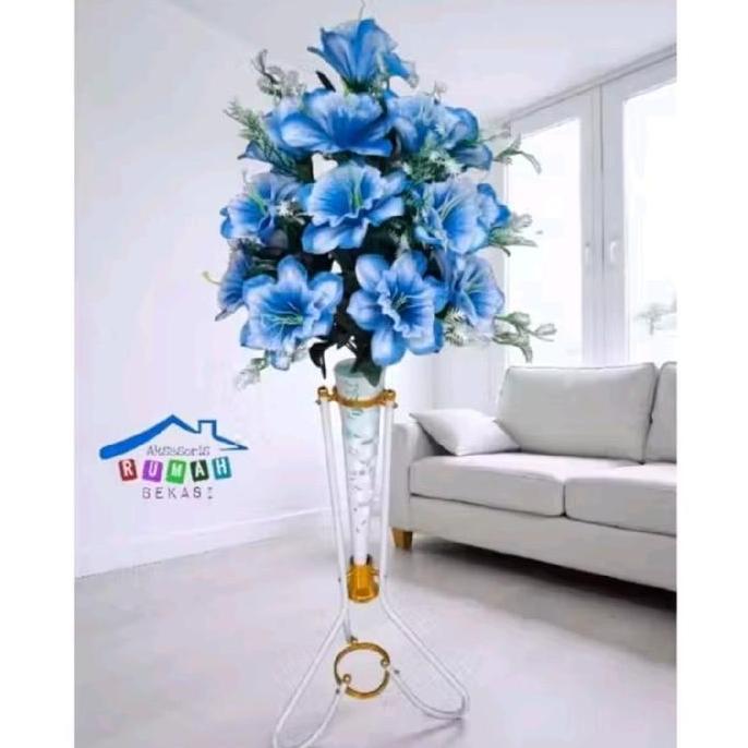 napalisenda - bunga  plastik artificial gloria kembang sepatu 18 kuntum dengan pot standing besi