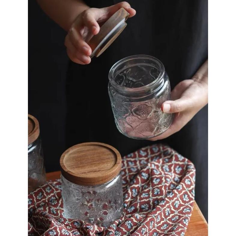 Toples Kaca Tutup Kayu Kedap Udara Anti Tumpah | Toples Lebaran | Toples Kue Kering
