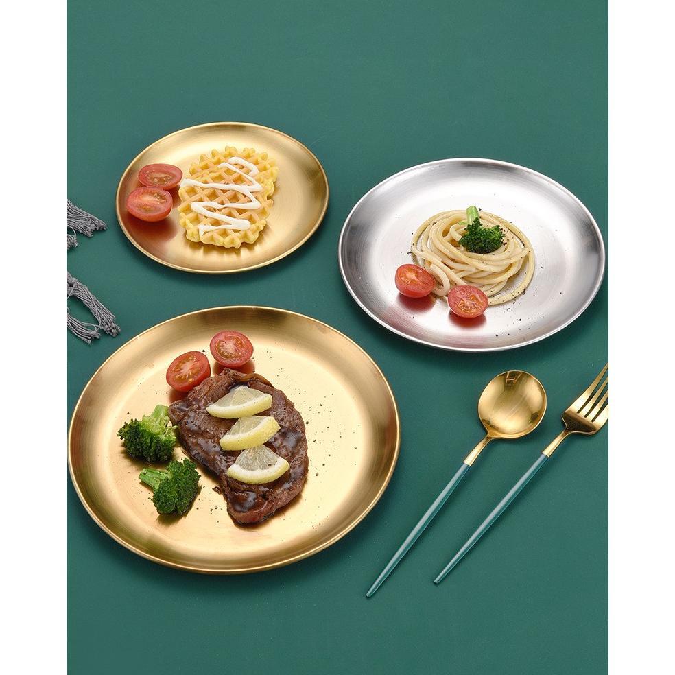 Piring Makan Sultan / Dekorasi Stainless Steel European Gold / Piring Emas Stainless Tebal / Piring 