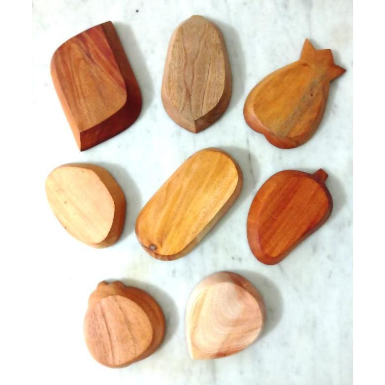 piring kayu karakter / piring mini motif kayu / piring saji / piring kayu mahoni set