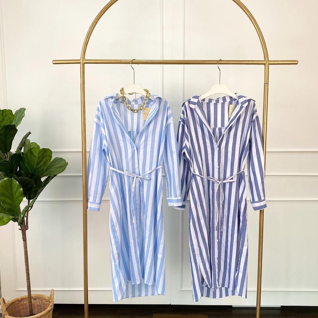 Be.gracious-Stripe tunik oversize / tunik / tunik model ter/dress salur kancing depan