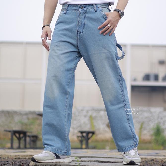 Tony Jack Celana Caenter Pants Detroit Blue Wash Celana Jeans Pria Loose Fit Denim Oversize Reguler 