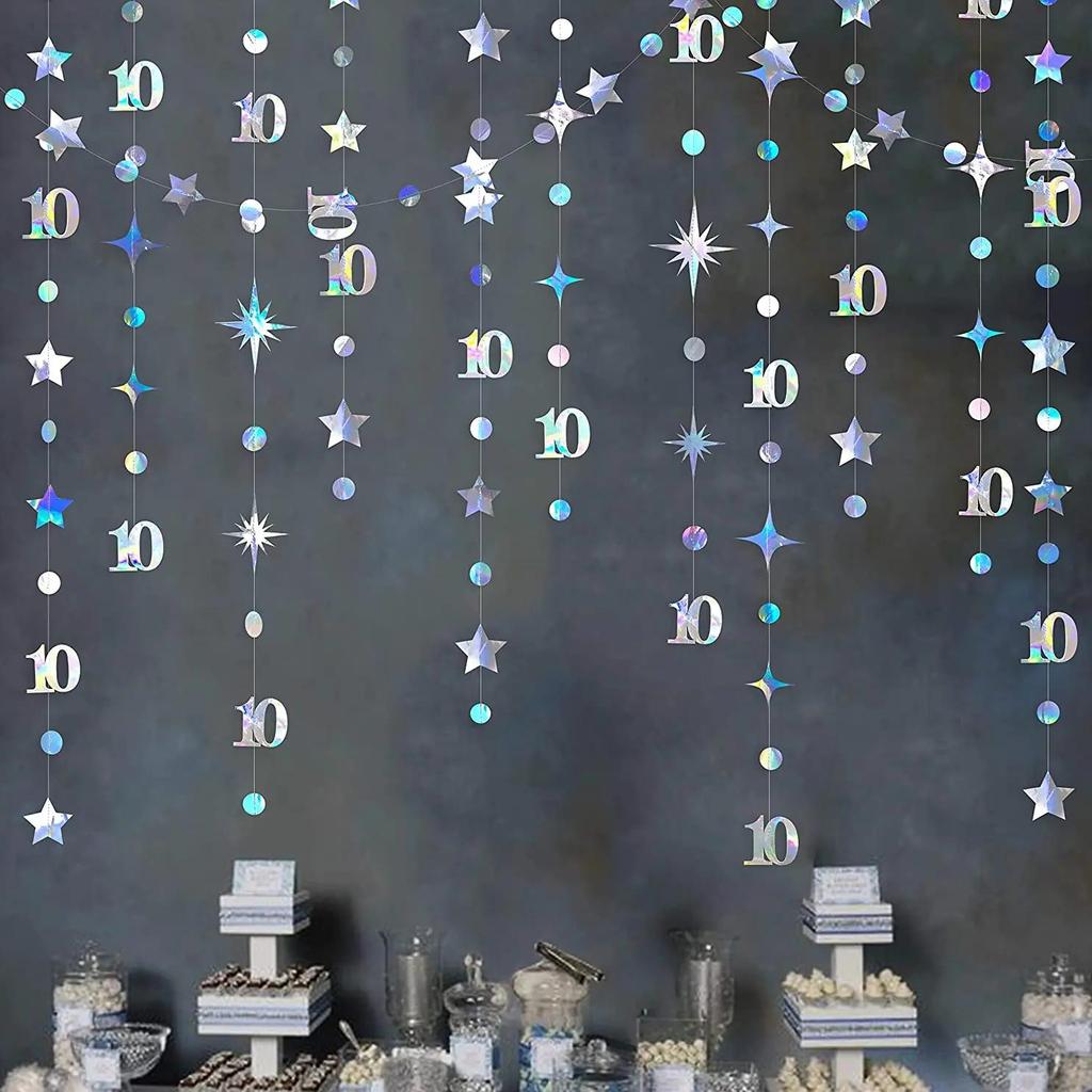 13Ft Iridescent 10th 13th Happy Birthday Decorations Number 10 Circle Dot Twinkle Star Garland Hangi