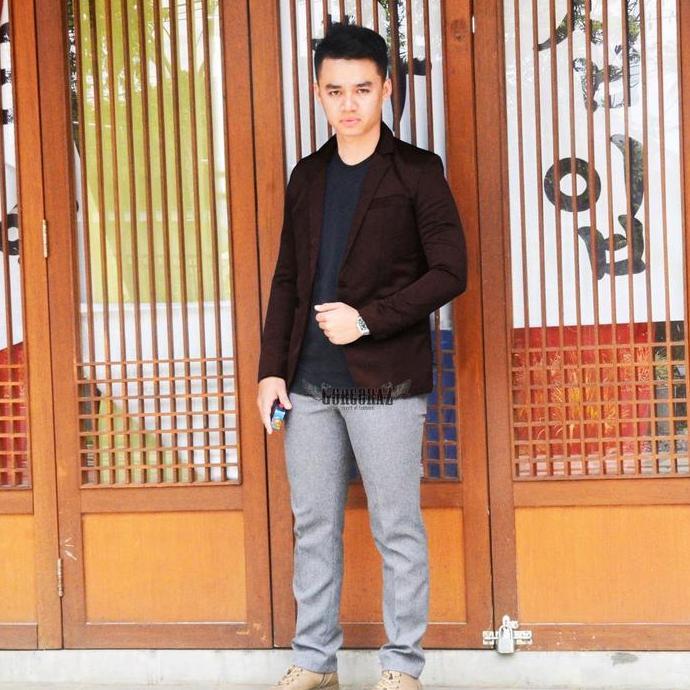 jas pria blazer pria coklat tua keren slimfit Polos Casual Formal