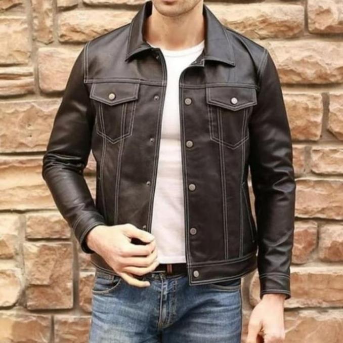 jaket Kulit Asli Domba/model Levis pria Keren