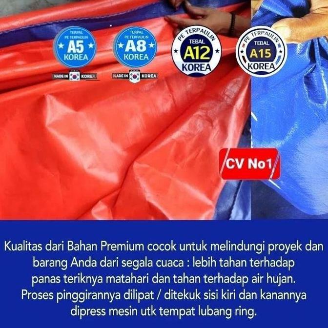 Terpal korea A8 warna biru silver ukuran 2x3 2x4 2x5 2x6 3x3 3x4 terpasang Tali ring mata Ayam Tahan