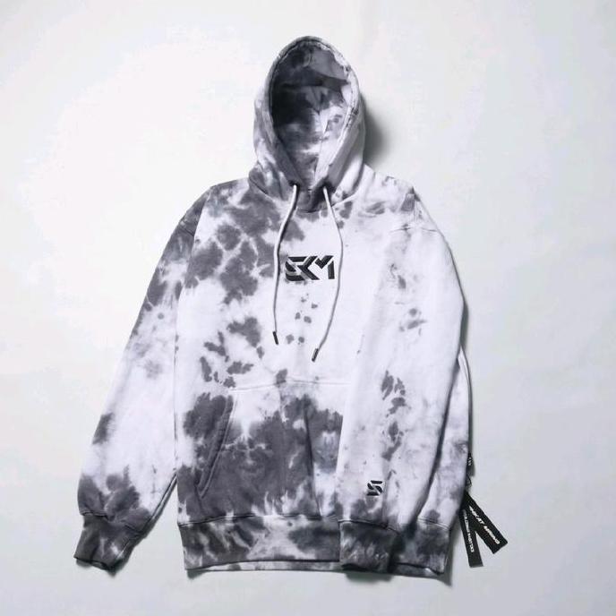 Sweater Hoodie Pria Skm Tie Die Tebal Size M-XL Premium Cowok Casual Distro Zipper Hitam Keren