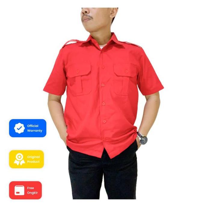 Baju Kemeja Pria PDL PDH Lapangan Lengan Pendek Pakaian Seragam Merah