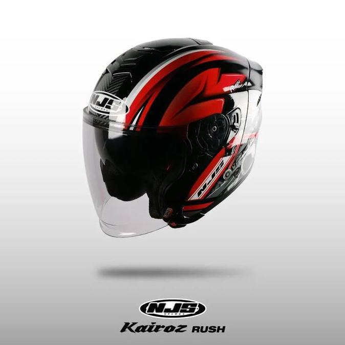 '' NJS KAIROZ DV RUSH HITAM - MERAH GLOSS/DOFF - HELM HALF FACE (DOUBLE VISOR) | NJS DV | KAIROZ DV 