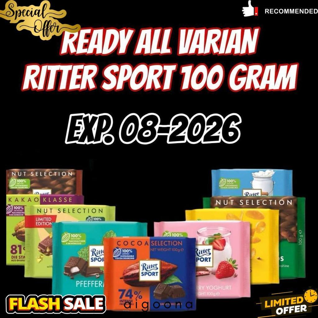 [Beli 3 Gratis 1 Snicker] Ritter Sport Chocolate 100Gr Varian Favorite/Coklat Sultan Premium Asal Je