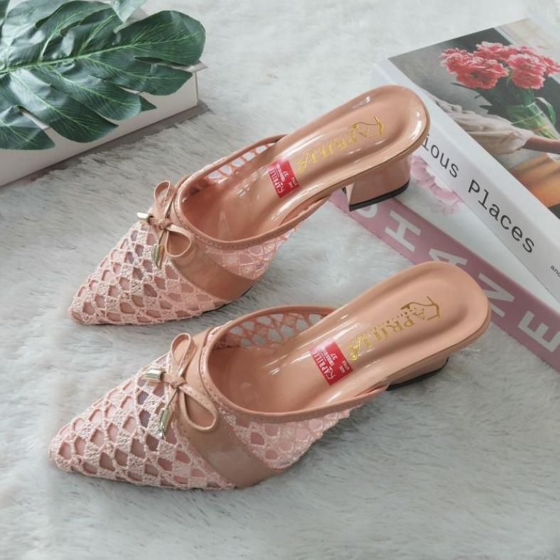 APRILIA SANDAL PESTA WANITA HAK TAHU 5CM BUSTONG BRUKAT SANDAL WANITA HEELS PESTA 5CM SEPATU SENDAL 