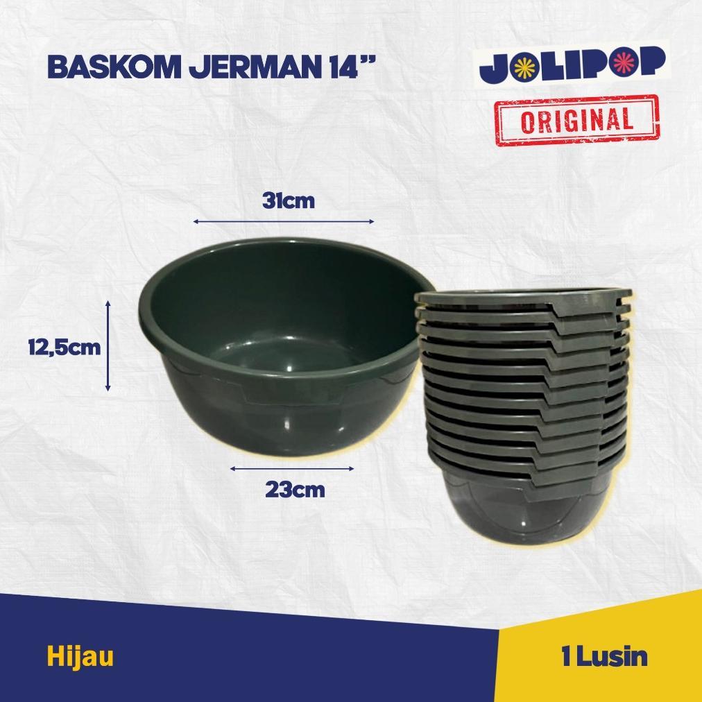 1 Lusin | 12Pcs Baskom Jerman 14" Hijau | Baskom Plastik | Baskom Warna | Lusinan | Grosir