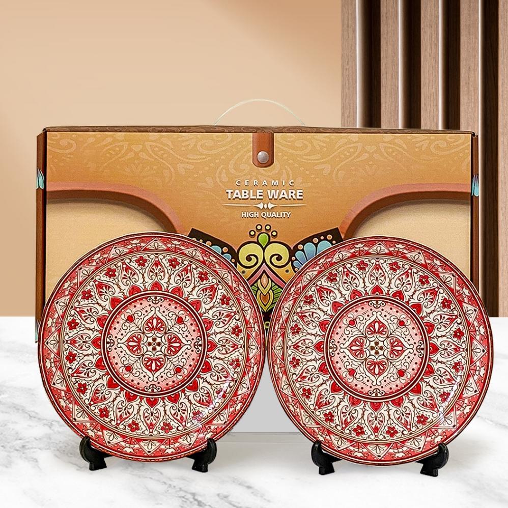 AVEHampers Piring Set isi 2pcs Keramik Vintage Jepang ern Bulat Piring / Mangkok Set Gift Box Piring