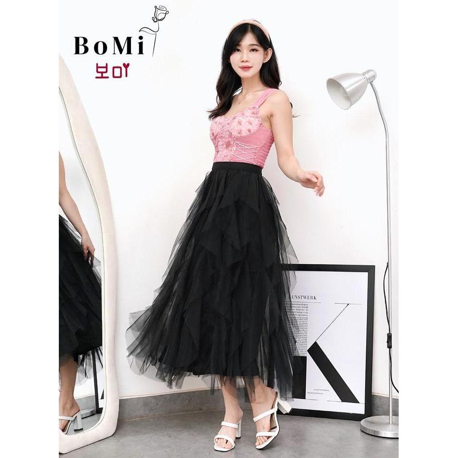 BOMI - JISOO Skirt Korean Premium Rok Tutu Tile Tumpuk 3 Layer Susun Asimetris Zigzag