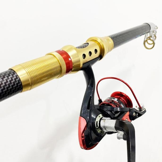 1 Set Paket Joran Pancing Laut Antena Portable High Carbon Joran Laut Teleskopik dengan Reel Pancing