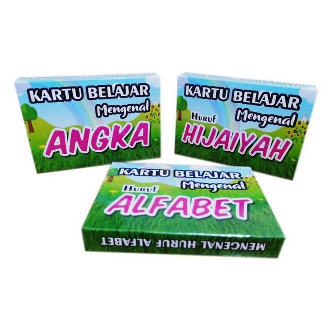 paket kartu belajar (huruf alfabet, huruf hijaiyah dan angka)