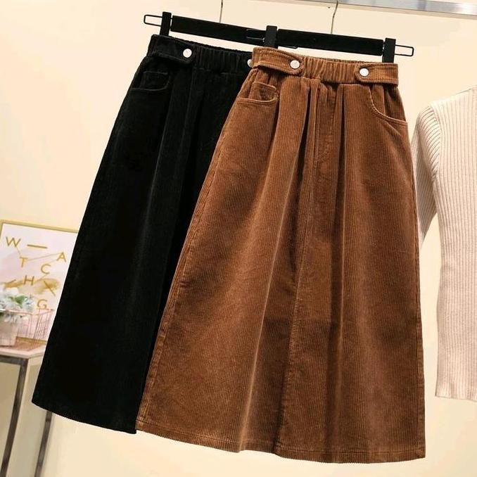 FREE ONGKIR ROK CORDUROY - ROK CORDUROY KOREAN STYLE TERKINI - ROK SPAN PANJANG KEKINIAN - ROK VINTA