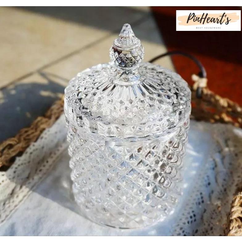 TOPLES KACA KRISTAL MOTIF WAJIK UKURAN BESAR & KECIL | STOPLES KUE | STOPLES PERMEN | GLASSWARE SOUV