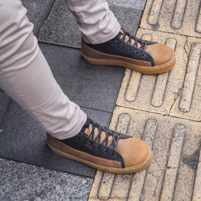 SEPATU SNEAKERS KULIT - ORLANDO BLACK MIX TAN - BRADLEYS FOOTWEAR