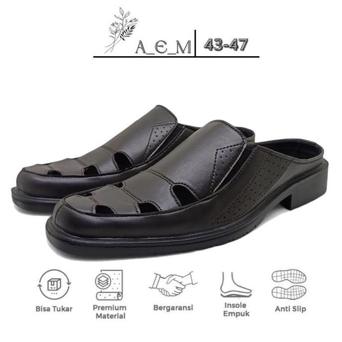 Sepatu Bustong Kulit Asli BSize 47 Jumbo / Sandal Slop Casual Pria