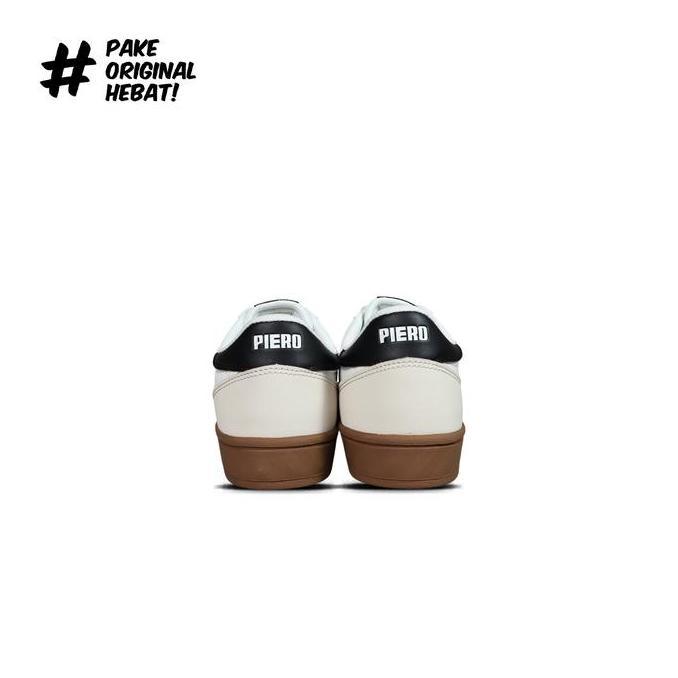 Piero Sepatu Sneakers Court Derby BLogo - White/Black/Brown Casual Shoes Pria