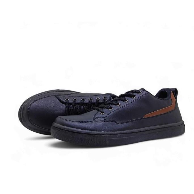 Kulit Asli - Sepatu Sneakers Pria Black Stitch | Sepatu Casual Pria