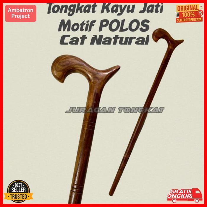 Terlaris Tongkat Kayu Jati Motif Polos Cat Natural / Tongkat Jalan / Tongkat Kayu / Tongkat Orang Tu