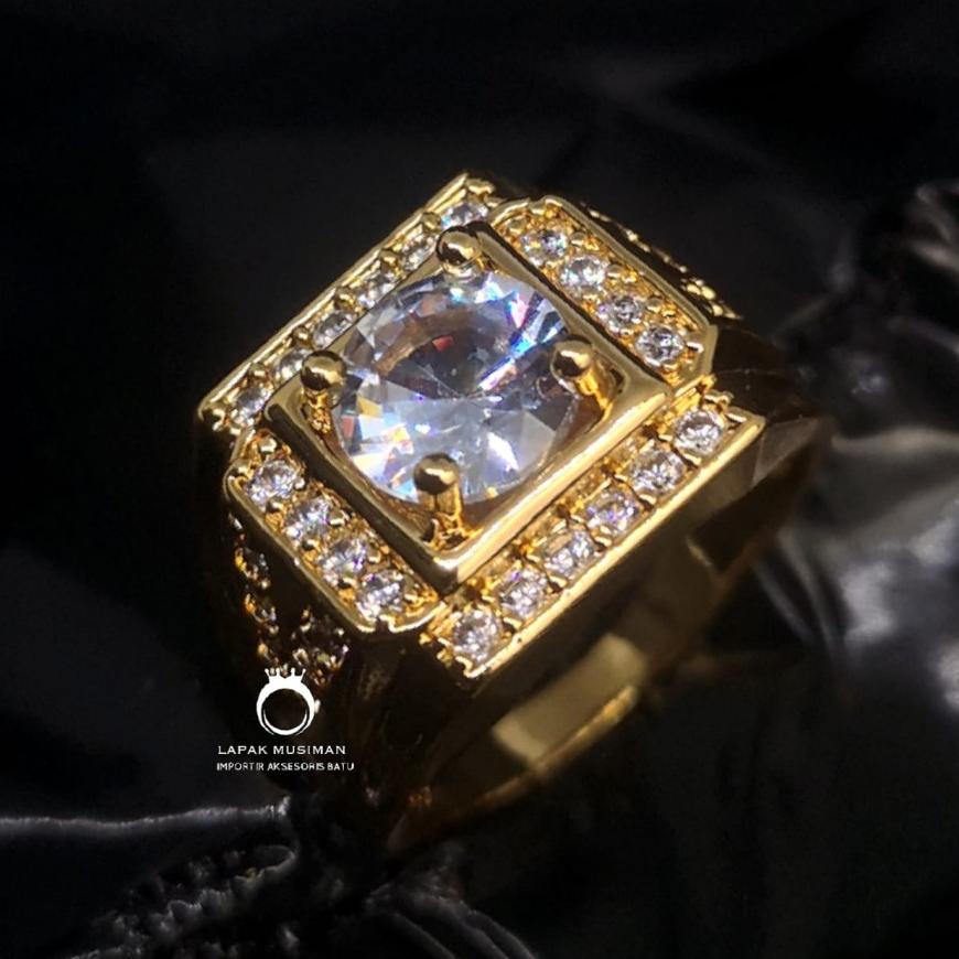 Termurah` Cincin Pria Warna Kuning Emas Diamond Ruby King Saphire