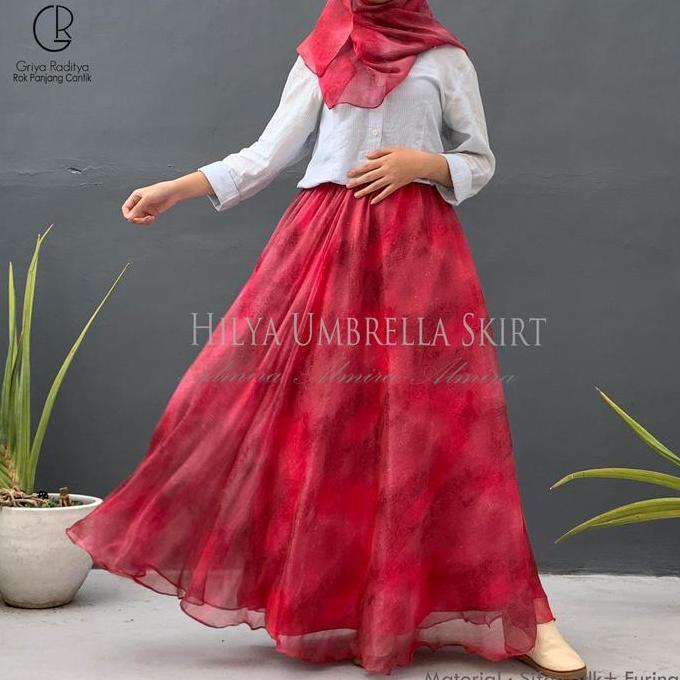 Rok Panjang Payung Mayung  Lebar Sifon Chiffon Silk Hilya  Umbrella Skirt  Bonus Pashmina Griyaradit