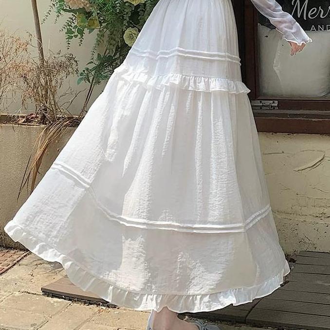 Longskirt Korea Rok Wanita Slub Elegan / Rok Panjang Wanita A-Line