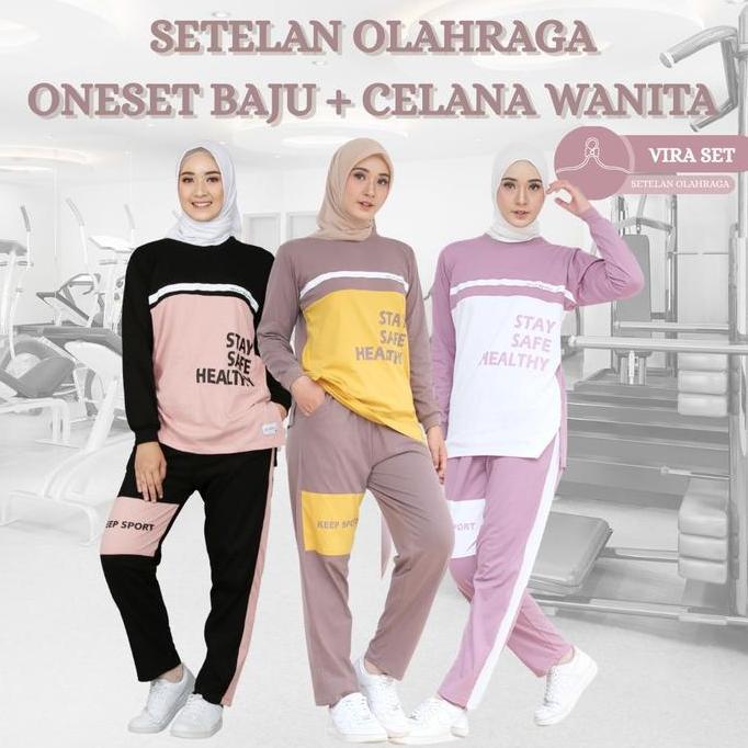 Rumah Maris Setelan Baju Olahraga Wanita Muslimah Vira-Set One Set Sporty Casual Bahan Katun Combed 