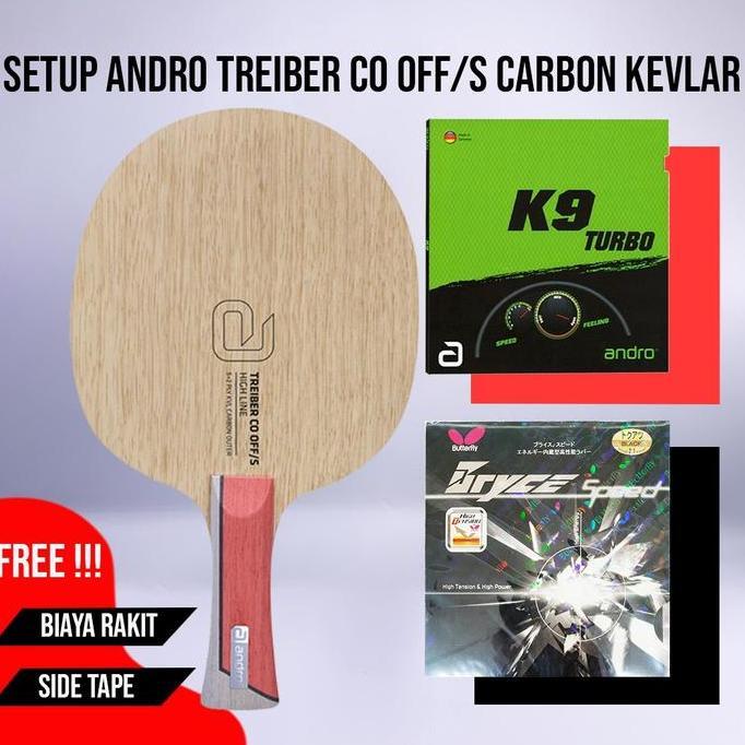 Paket Bat Tenis Meja Pingpong Rakitan Andro Treiber CO OFF/S Carbon Outer Kevlar Andro K9 Turbo Butt