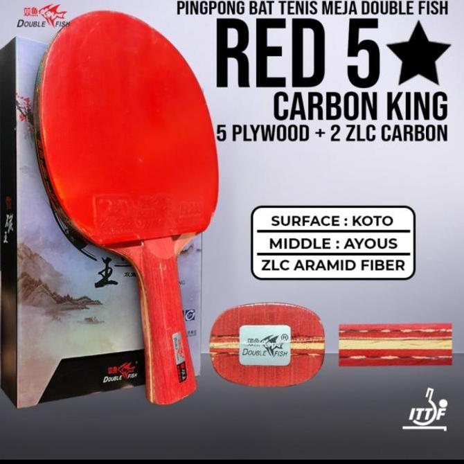 Pingpong Bat Tenis Meja Double Fish Red Carbon King 5 Star ZLC Carbon