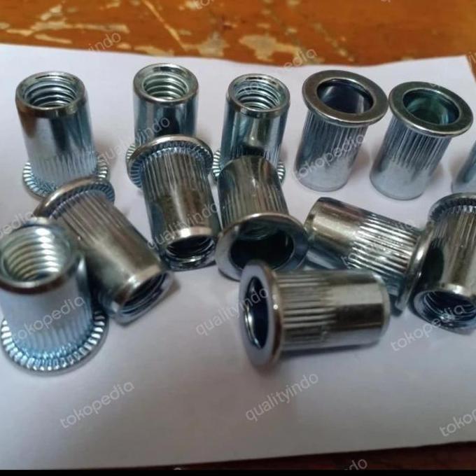 rivet nut m6 besi putih.mur rivet nut m6 garis bibir putih.nut rivet m6 putih isi 100 pcs