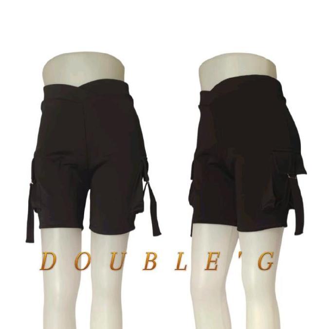 Celana pendek olahraga motif kantong  pinggir hot pants wanita celana senam cargo murah Sport gym fi