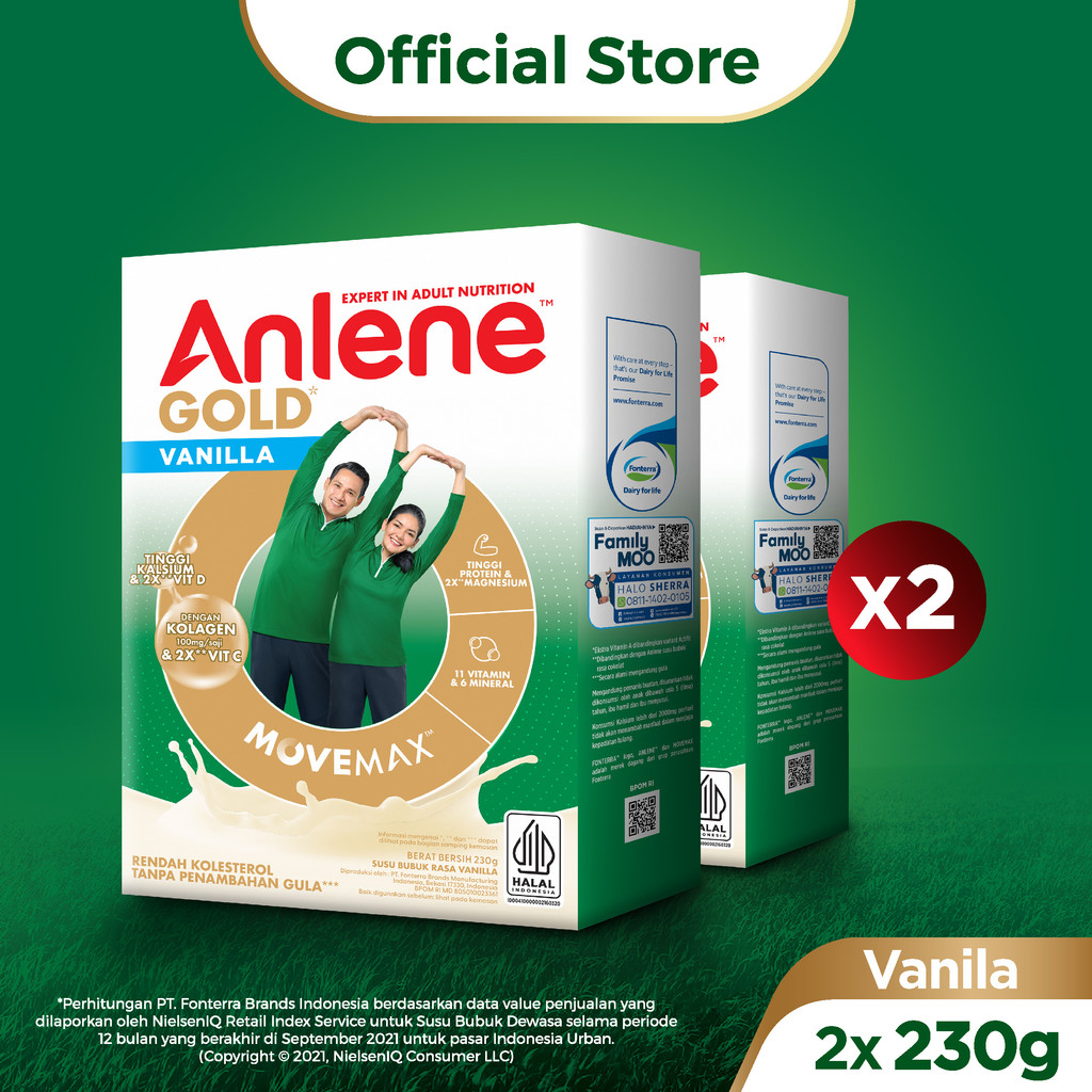Anlene Gold 5X Susu Bubuk Dewasa Vanila 2 x 230g - Nutrisi Tinggi Kalsium Untuk Tulang, Sendi, dan O