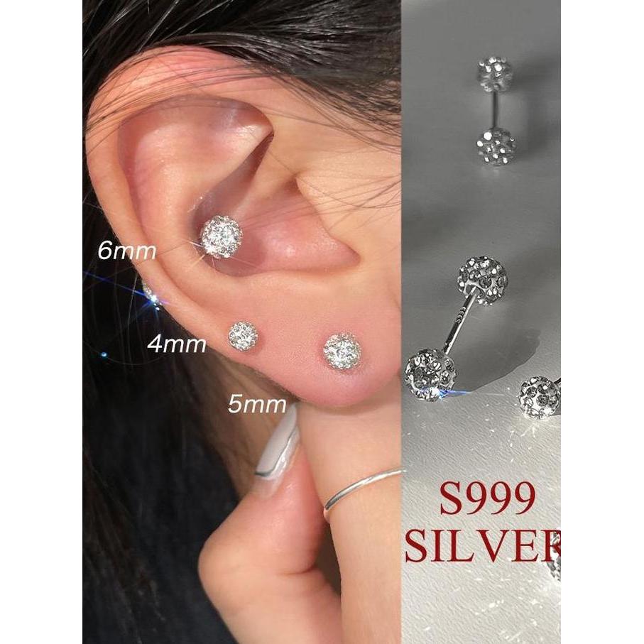 EAR PARTNER-999 Jarum Perak Anting-anting perak murni untuk wanita, menjaga lubang telinga dengan tu