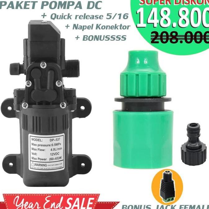 Ledeng- Paket Pompa Air Dc 12 Volt Dp-537 + Nipple + Konektor Selang 5/16